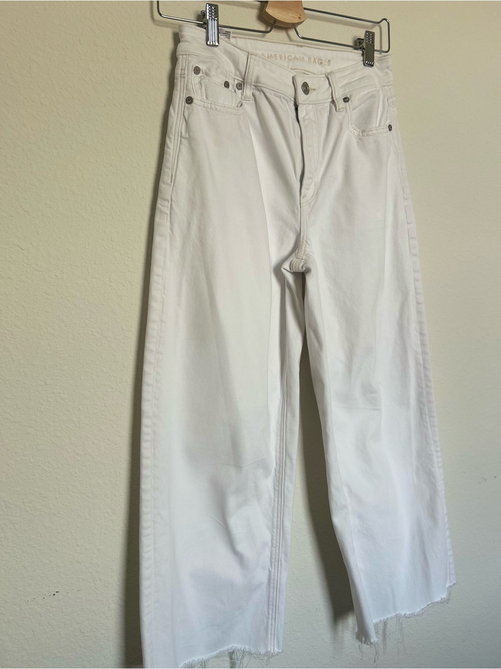 American Eagle Outfitters White Super High Rise Baggy Wide Leg Ankle Jeans Sz 0